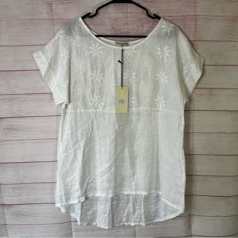 Terzo Millennio Made In Italy 100% Linen Embroidered High Low Oversized Size Med